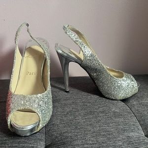 Christian louboutin no prieve sling back silver glitter size EUR 38